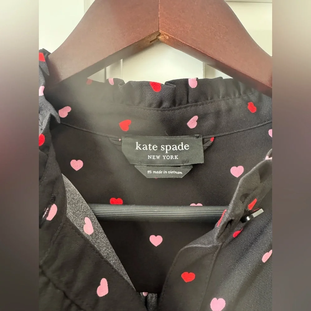 Kate Spade New York Darling Hearts Ruffle Shift Black Dress w Hearts Size:Medium